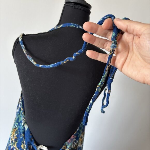 Free People Blue Floral Mini Dress Size Medium Boho Hippie Coastal Cowgirl - Picture 5 of 12
